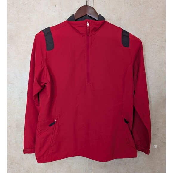 Nike Golf Windbreaker Pullover Women's XL Red Black Colorblock 1/2 Zip Pockets - Picture 2 of 15